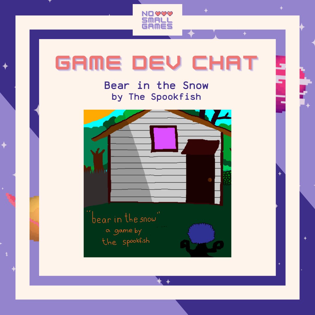 We are so excited for all of you to meet Dan aka <a href="/the_spookfish/">dan</a>! His new video game and album Bear in the Snow are out now! 

Enjoy our first discussion ever with an indie game developer on this special episode of No Small Games. This episode drops on Thursday, 11/23 💜