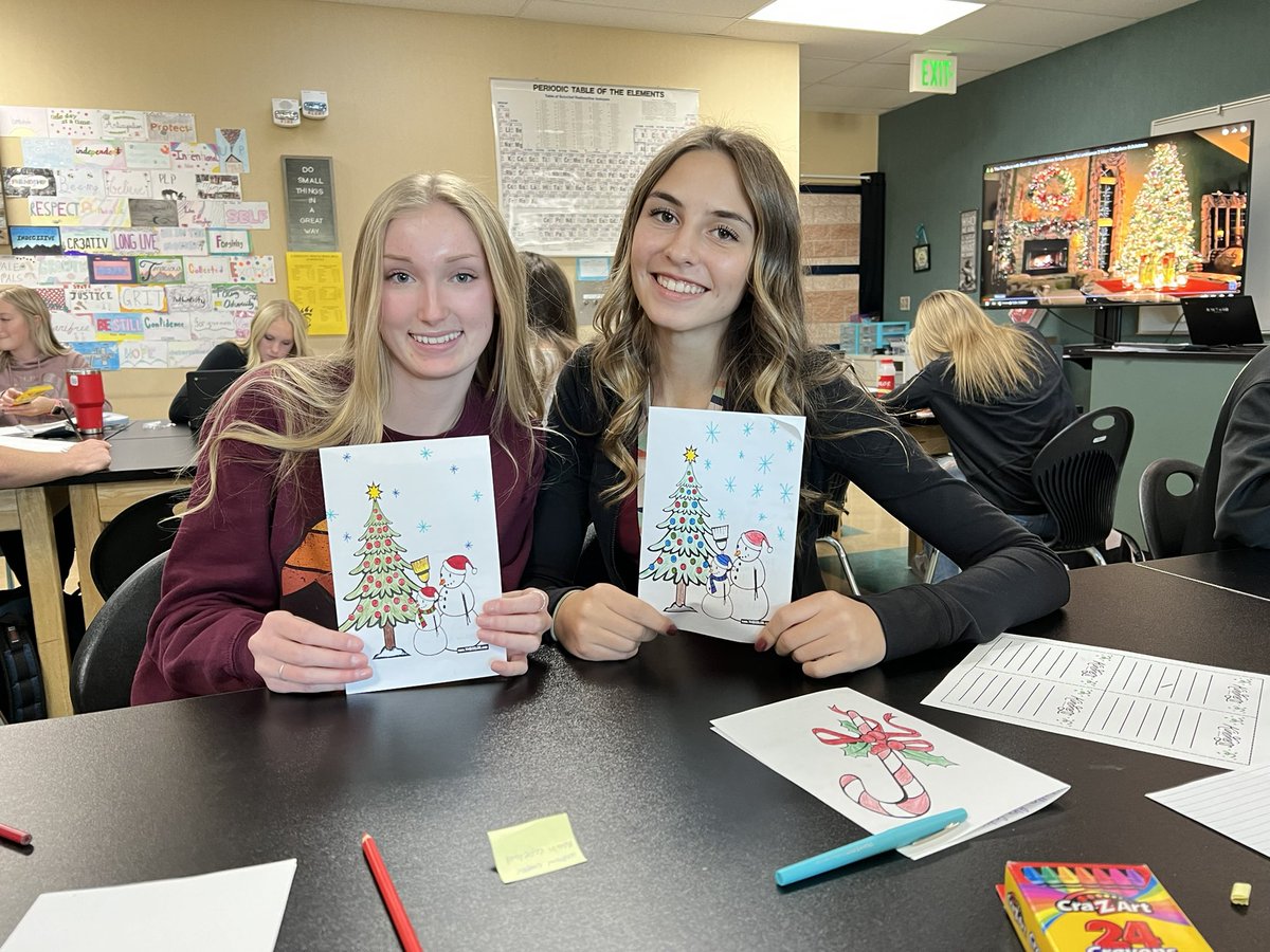 CCHS__LinkCrew's tweet photo. #WorldKindnessDay turns into World Kindness Week as our Link Leaders spent part of their days this week making these Christmas cards to be sent of in care packages for local military members.  Thanks Leaders for spreading Kindness around the world!  @CharacterStrong https://t.co/53fJe4I1JR