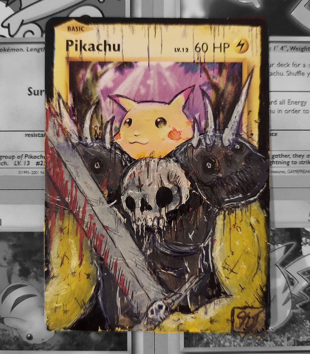 Necrosorceryart's tweet photo. Death Warrior Pikachu 

Acrylic, micron and gelly roll pen on card.

#Pokemon #pokemoncards #darkart https://t.co/LhqMXe3d27