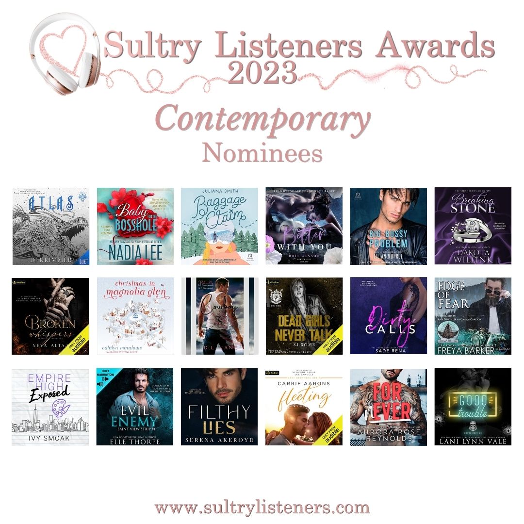 Our final category is the #ContemporaryRomance & this was a large one w/ 75 nominations! Congrats to all the nominees! 1 of 5 See full list of nominees in wave 4: bit.ly/SultryListener…

#SultryListenersAwards #2023SultryListeners #Audiobooks #Romance #HumanVoices