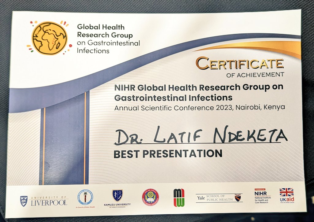 Latif Ndeketa (@drndeketa) on Twitter photo Had a fantastic time in Nairobi where we shared our findings on the long-term effects of rotavirus vaccination in Malawi at the <a href="/NIHR_GHRG_GI/">NIHR GHRG on Gastrointestinal Infections</a> conference . It was an honour to be recognized with the award for the best presentation 🏆. <a href="/MLW_Programme/">Malawi Liverpool Wellcome Programme</a> <a href="/LivUni_IVES/">Inst of Infection Veterinary & Ecological Sciences</a> <a href="/KEMRI_Kenya/">Kenya Medical Research Institute</a> Had a fantastic time in Nairobi where we shared our findings on the long-term effects of rotavirus vaccination in Malawi at the <a href="/NIHR_GHRG_GI/">NIHR GHRG on Gastrointestinal Infections</a> conference . It was an honour to be recognized with the award for the best presentation 🏆. <a href="/MLW_Programme/">Malawi Liverpool Wellcome Programme</a> <a href="/LivUni_IVES/">Inst of Infection Veterinary & Ecological Sciences</a> <a href="/KEMRI_Kenya/">Kenya Medical Research Institute</a>