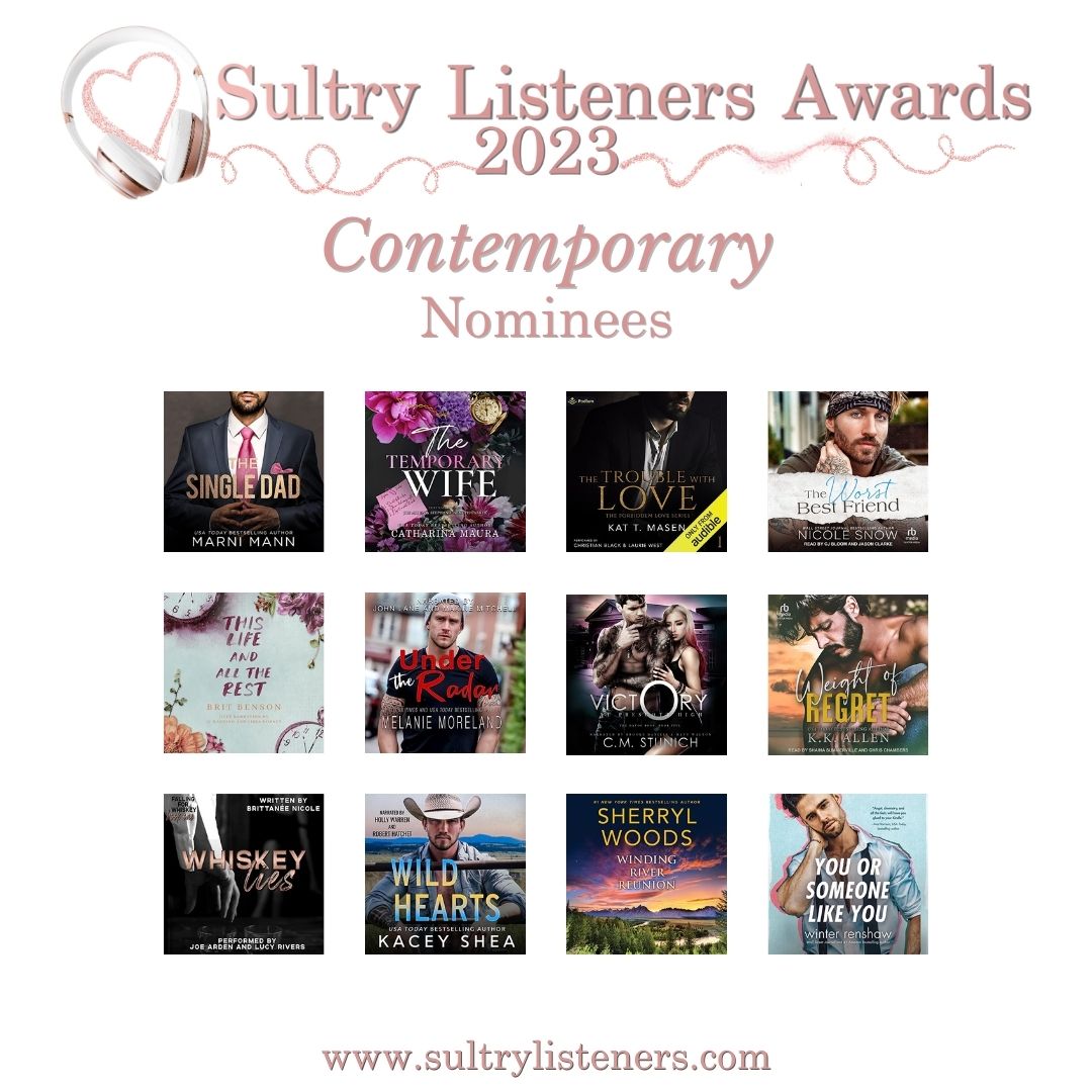 Our final category is the #ContemporaryRomance &amp; this was a large one w/ 75 nominations! Congrats to all the nominees! 5 of 5 See full list of nominees in wave 4: bit.ly/SultryListener… #SultryListenersAwards #2023SultryListeners #Audiobooks #Romance #HumanVoices