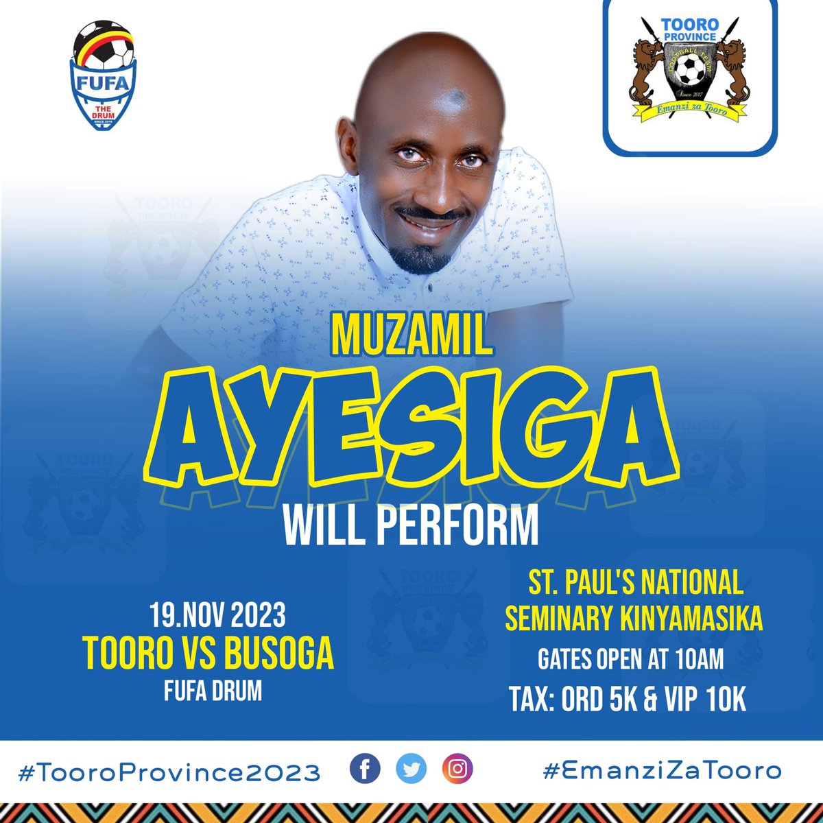 Tooro Province Football Team (@tooroprovince) on Twitter photo Legendary, <a href="/AyesigaMuzamil/">Muzamil Ayesiga</a> ready to celebrate his Ancestry as we take on Busoga Province on Sunday 19th. Nov 2023 at St. Paul's National Seminary Kinyamasika.
Tax: 5k Ord & 10k VIP
Come and we celebrate our Ancestry πͺ together
#TooroProvince2023
#EmanziZaTooro Legendary, <a href="/AyesigaMuzamil/">Muzamil Ayesiga</a> ready to celebrate his Ancestry as we take on Busoga Province on Sunday 19th. Nov 2023 at St. Paul's National Seminary Kinyamasika.
Tax: 5k Ord & 10k VIP
Come and we celebrate our Ancestry πͺ together
#TooroProvince2023
#EmanziZaTooro