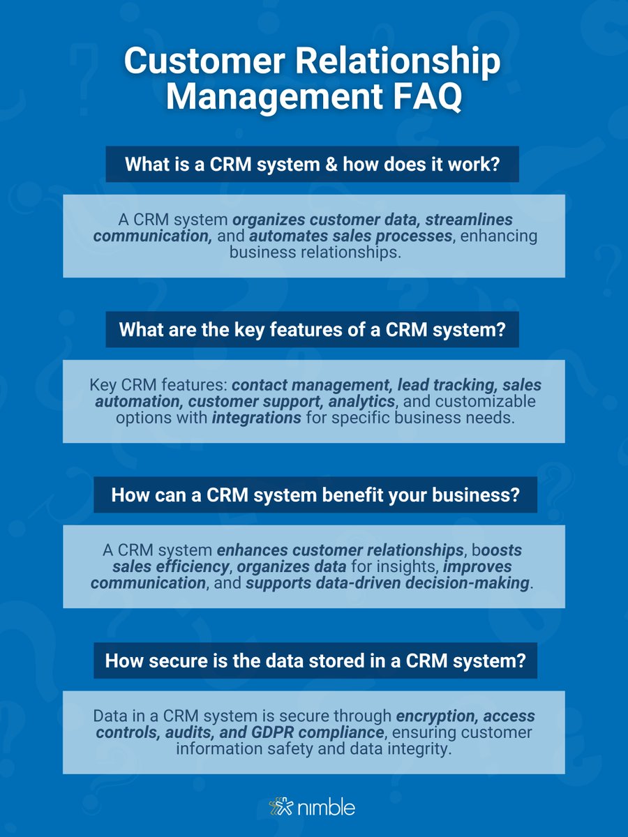 Nimble's tweet image. CRMs - You’ve got questions; we’ve got answers. 😉 🙌🏻

Take a look at some of the most frequently asked CRM-related questions alongside insightful responses! ✅🌟

#CRM #SimpleCRM