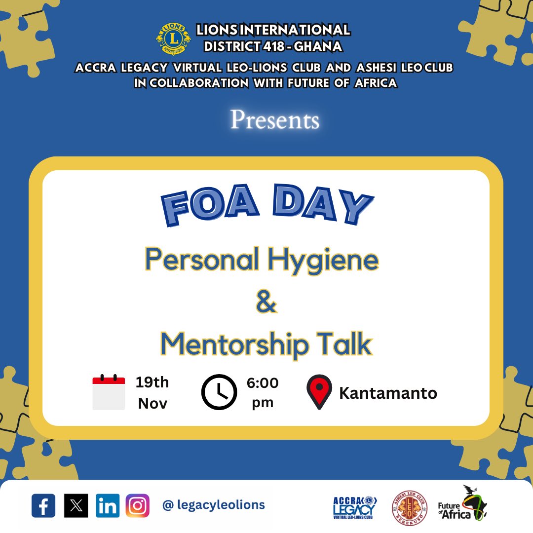 Empowerment begins with a conversation. Join us for a transformative day with a Personal Hygiene &amp; Mentorship Talk with street kids from Future of Africa at Kantamanto. Together we can inspire change and uplift lives
#EmpowerThroughMentorship
#AccraLegacy
#LegacyLeoLions
#WeServe