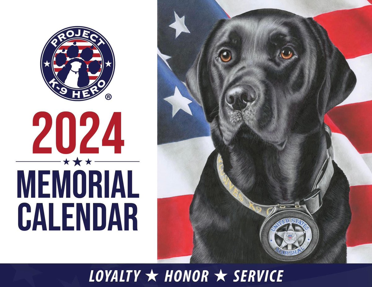 ProjectK9Hero's tweet photo. Our 2024 Project K-9 Hero Memorial Calendar is NOW Available! Get a FREE #REDD Sticker if you order today at: https://t.co/KXnXL2bCeC

#Calendar #2024calendar https://t.co/BcyQaYfUsq