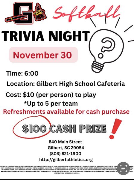 Come support @GHSIndiansSB with their 6th annual Trivia Night!!! A great time is had by all and there is a cash prize of $100!!!