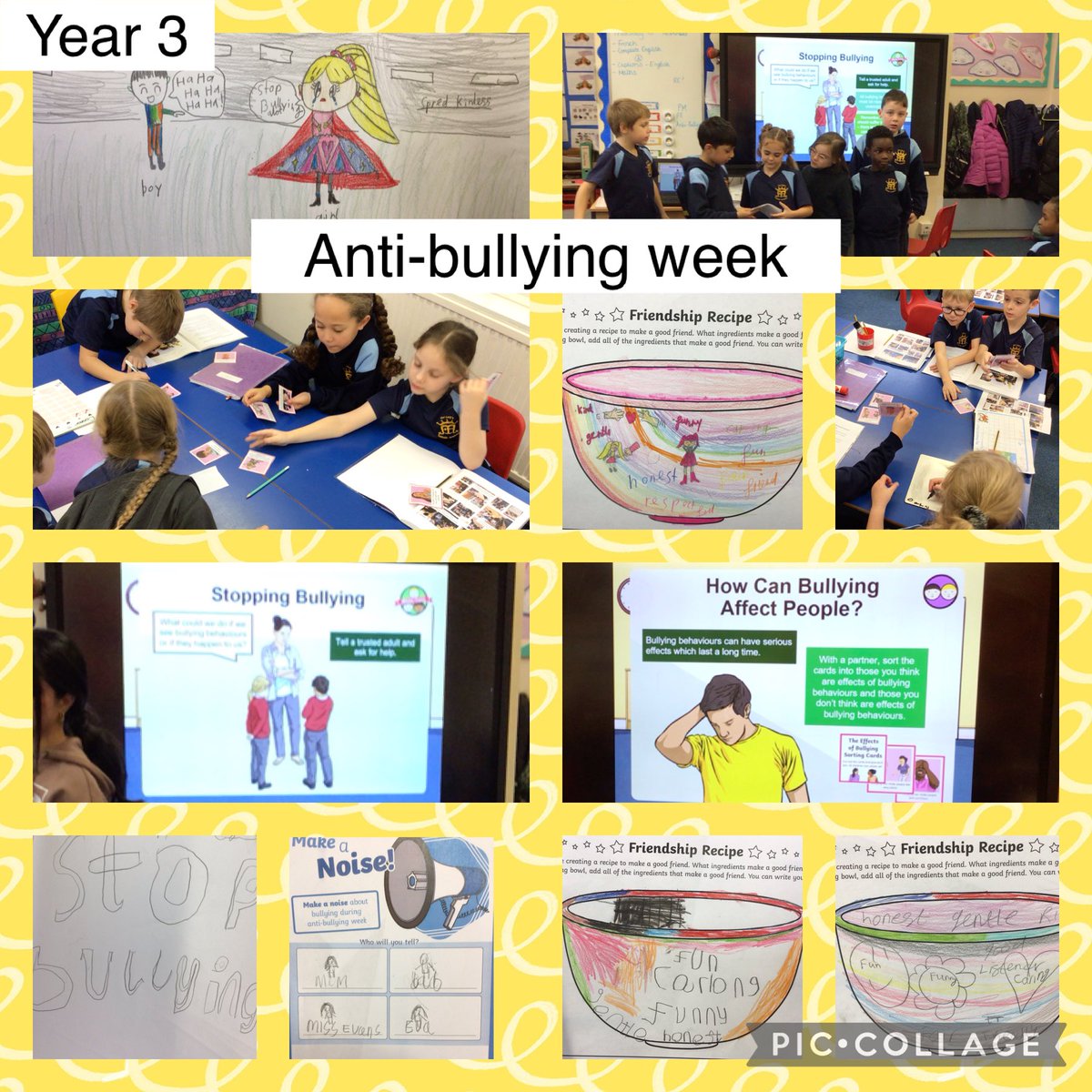 KS2 worked hard learning about #AntiBullyingWeek2023 

Year 3,4,5,6 pictures show the range of activities the pupils explored