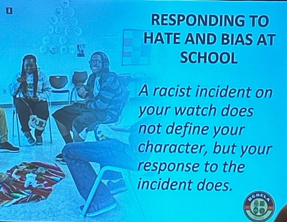 'A racist incident on your watch does not define your character, but your response to the issue does.' Listening to @BethApplewhite4, @KennethHeadley, @KevinGodden1 presenting Anti-Black Racism: Moving from Individual to Systemic Responses at @BCSups Fall Conference. #bced