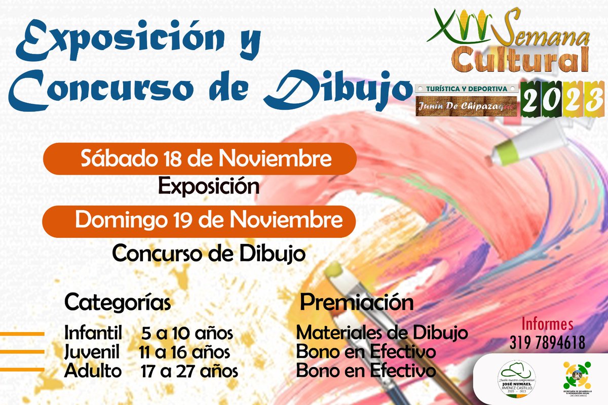 La Secretaría de Desarrollo Social y la Coordinación de Cultura, invitan a niñ<a href="/s/">『S』</a>, jóvenes y adultos a la exposición y concurso de dibujo los días 18 y 19 de noviembre en el parque principal a partir de las 9:00 am.
"La Cultura, es Nuestro Compromiso"
junin-cundinamarca.gov.co/noticias/expos…