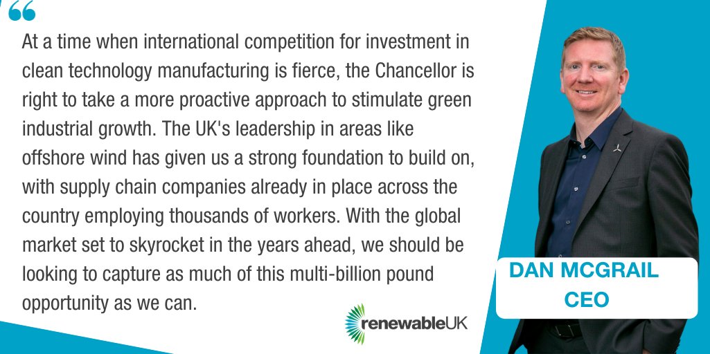 RenewableUK's tweet photo. 𝗥𝗲𝗻𝗲𝘄𝗮𝗯𝗹𝗲 𝗲𝗻𝗲𝗿𝗴𝘆 𝗶𝗻𝗱𝘂𝘀𝘁𝗿𝘆 𝘄𝗲𝗹𝗰𝗼𝗺𝗲𝘀 𝗧𝗿𝗲𝗮𝘀𝘂𝗿𝘆’𝘀 𝗻𝗲𝘄 𝗺𝗲𝗮𝘀𝘂𝗿𝗲𝘀 𝘁𝗼 𝗯𝗼𝗼𝘀𝘁 𝗨𝗞 𝗰𝗹𝗲𝗮𝗻 𝘁𝗲𝗰𝗵 𝗺𝗮𝗻𝘂𝗳𝗮𝗰𝘁𝘂𝗿𝗶𝗻𝗴 - RenewableUK Media Release

@renewableukceo Dan McGrail comments on the @hmtreasury announcement this evening that it will provide £960 million for a 𝗚𝗿𝗲𝗲𝗻 𝗜𝗻𝗱𝘂𝘀𝘁𝗿𝗶𝗲𝘀 𝗚𝗿𝗼𝘄𝘁𝗵 𝗔𝗰𝗰𝗲𝗹𝗲𝗿𝗮𝘁𝗼𝗿 to support clean energy manufacturing in the UK in our latest press release:

https://t.co/7Lwri0UL1a

#renewableenergy #offshorewind #manufacturing #industrialgrowth #competition