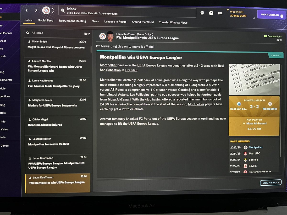 AzOfficial02's tweet photo. L’homme providentiel - La Paillade sur le toit de l’Europe, Tamari ma pépite😍#FootballManager #TeamMHSC https://t.co/WYnhygudOE