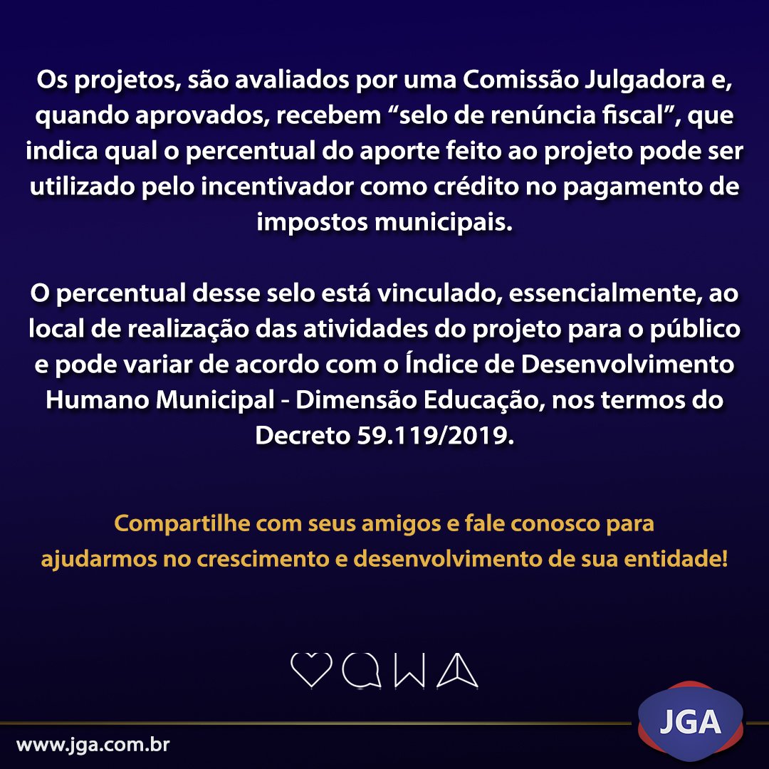 JGA3Setor's tweet image. Saiba mais sobre o Programa Municipal de Apoio a Projetos Culturais (PRO-MAC), projeto incentivado na área da cultura no Município de São Paulo. (Fonte: OAB/SP)
#diadedoar #promac