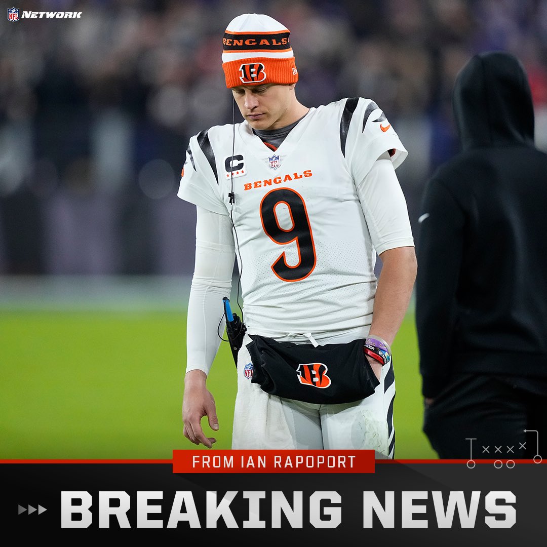 RapSheet's tweet photo. #Bengals QB Joe Burrow is out for the year with a torn ligament, per coach Zac Taylor.

He had his MRI this morning. Jake Browning, who finished last night, is his backup. https://t.co/JbjGaYssAL