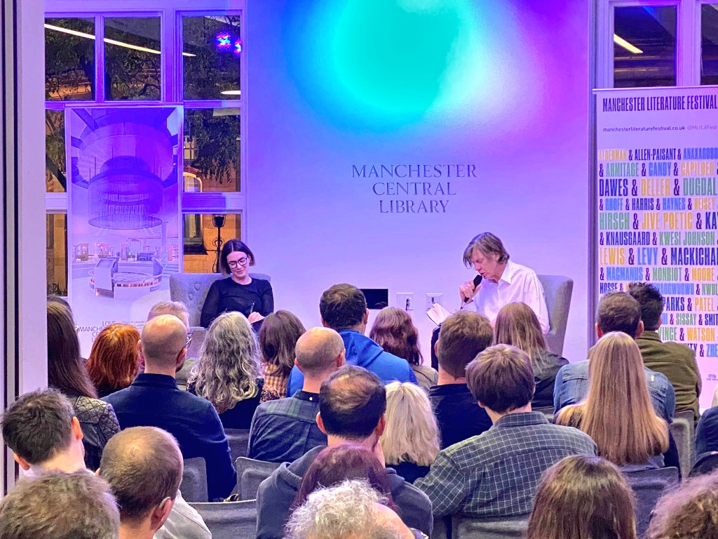 Another great event this evening with Manchester Lit Fest! We are in awe, listening to Thurston Moore discuss Sonic Life, his memoir documenting his fascinating musical life and his joy of writing, at Manchester Central Library #soniclife #thurstonmoore #waterstonesdeansgate