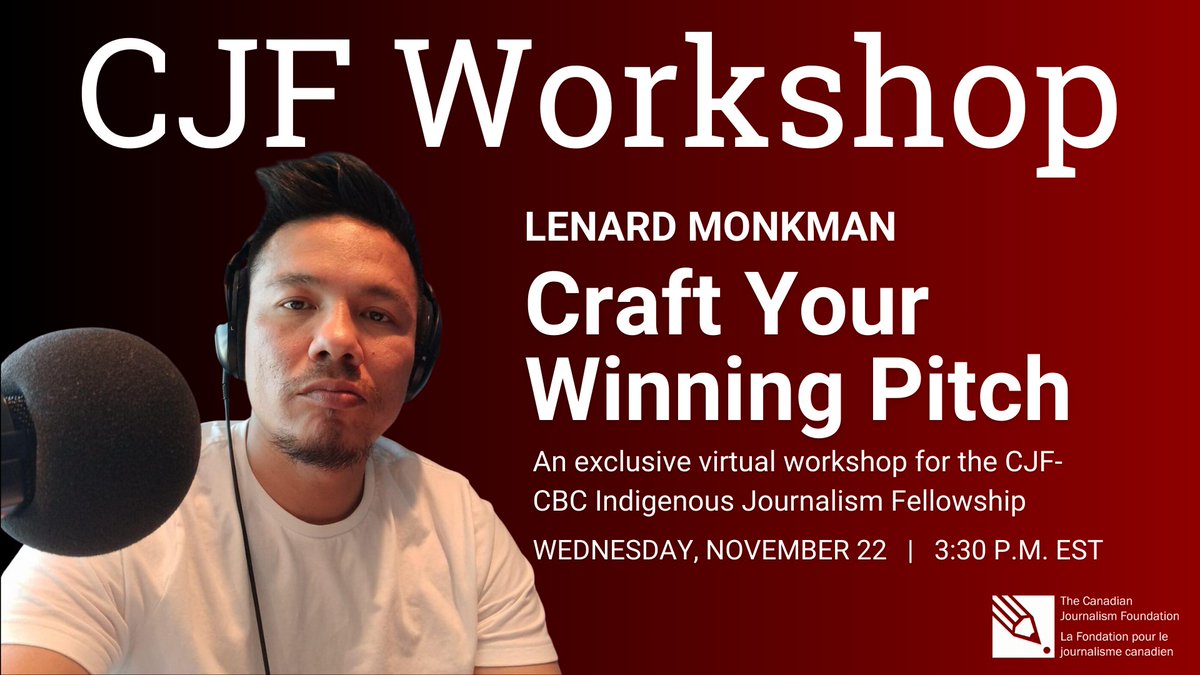 Check it out! Sign up to chat with Lenard Monkman about applying for the CJF-CBC Indigenous Journalism fellowship ... it is an awesome opportunity. He'll help you out! @LenardMonkman1 @cjffjc
