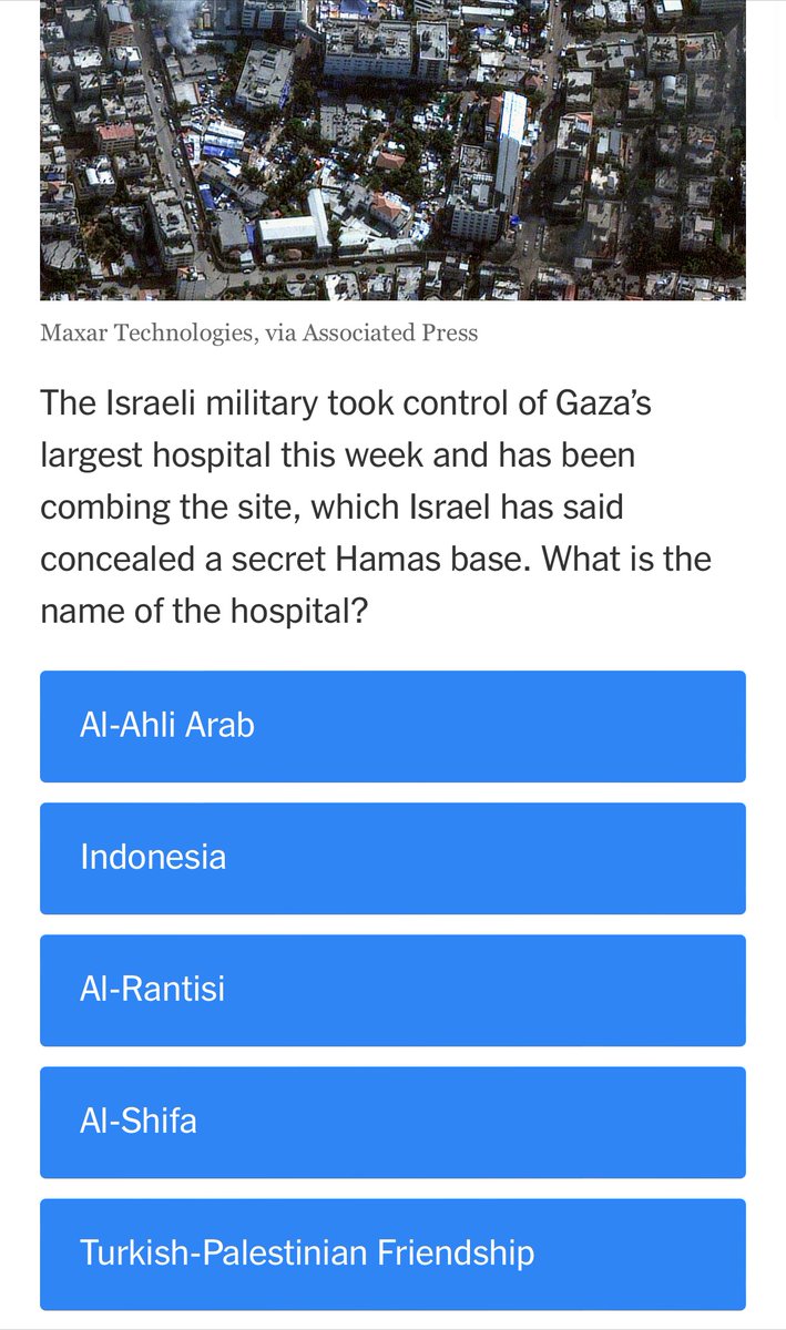 KindaHagi's tweet photo. why the hell would this be considered an appropriate question for the NYT news quiz this friday? is genocide a fun lil piece of trivia? https://t.co/SiNwHbtCG7