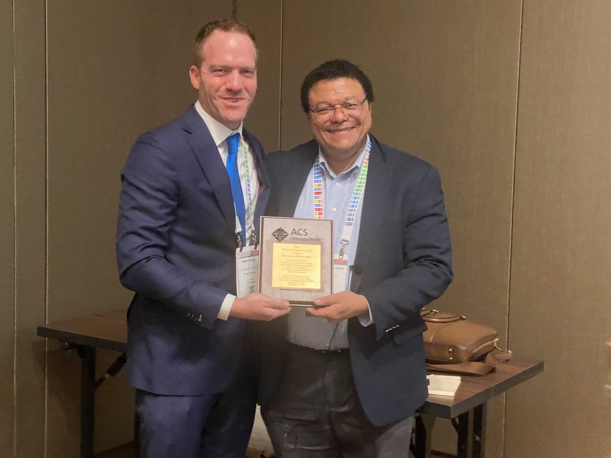 Feng_Group's tweet photo. Day 3 of @swrmacs #SWRM2023, we are celebrating for our colleague, Professor George Richter-Addo, who was elected as the Oklahoma Chemist of the Year. He impressed the audience by his stories and research. Congratulations! @YuanningFeng Jacob Solomon @TaoLi164543 @NatalieCha49094 https://t.co/IBSFqWJGku