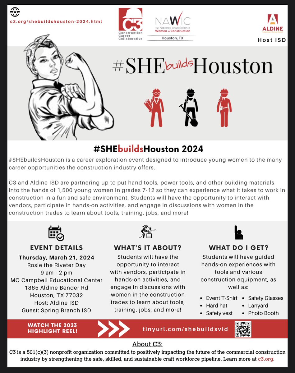 MsGonzalezAISD's tweet photo. @AldineISD will be hosting #SheBuildsHouston in the spring! Mark your calendars now for this amazing event! π©π»βπ https://t.co/34snpm8Dg9