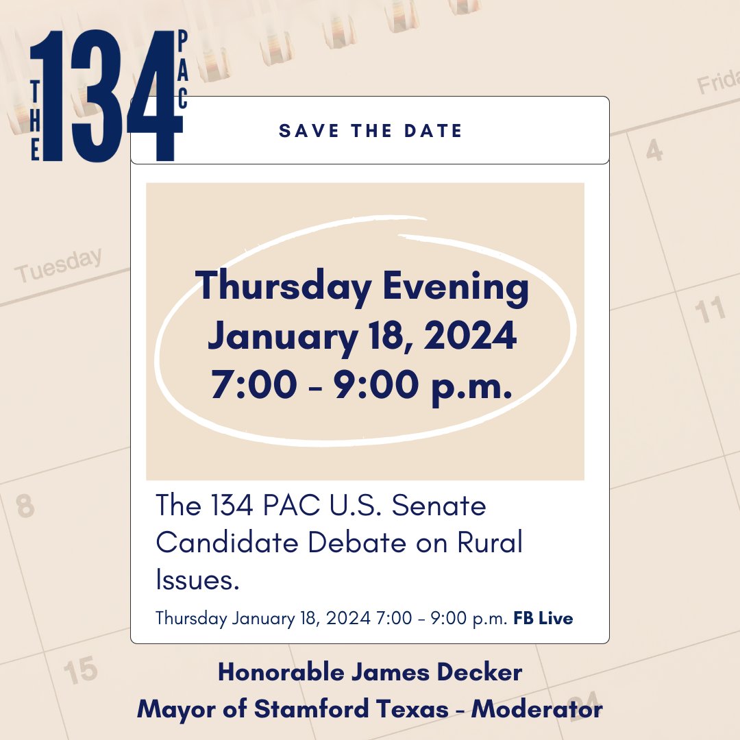 The134PAC's tweet photo. Mark your calendar for the first ever rural issues only debate for the Democratic Candidates for U.S. Senate.  You can watch it on FB Live. https://t.co/8YH6GKU8EJ