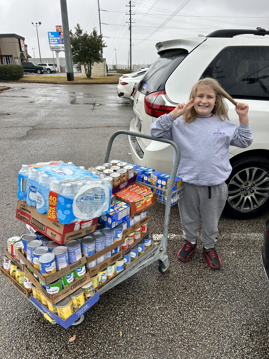 SunshineBraids's tweet photo. Today Xander rolled into JASA with 310 ish items to add to the 4&amp;5th grade food drive stash!  (Ignore the case of water)
He and his friends are pretty confident in winning, but the counting starts at 3pm🤞🏼

Thank you to EVERYONE who helped make this happen!

#jasarockets #jasa https://t.co/grJxfFcQUa