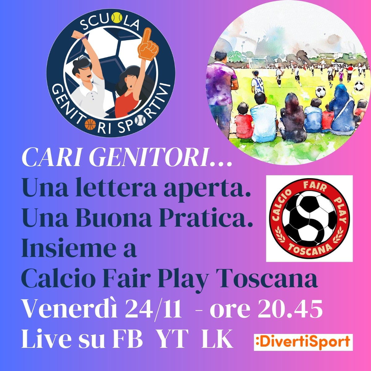 Scuola Genitori Sportivi #BestPractices CalcioFairPlay Toscana

Cominciamo a scoprire realtà virtuose sul territorio nella “gestione” dei genitori e, soprattutto, a raccogliere le relative Buone Pratiche. 
Partiamo venerdì 24 novembre