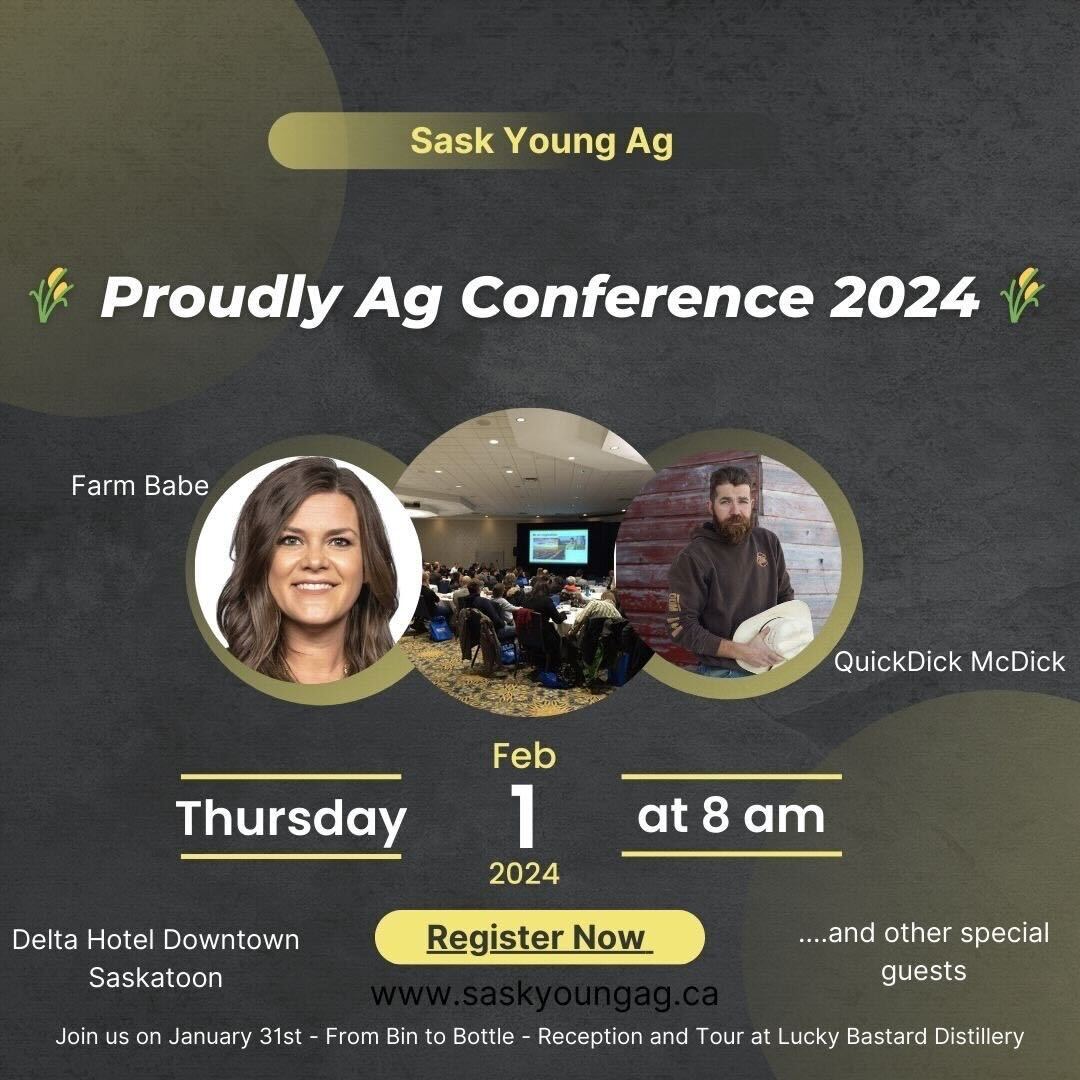 Registration is LIVE ‼️

Register now for Sask Young Ag #ProudlyAgConference for your chance to see Farm Babe, Quick Dick McDick and other special guests. You won't want to miss this!

ow.ly/iIs550Q8Y4F