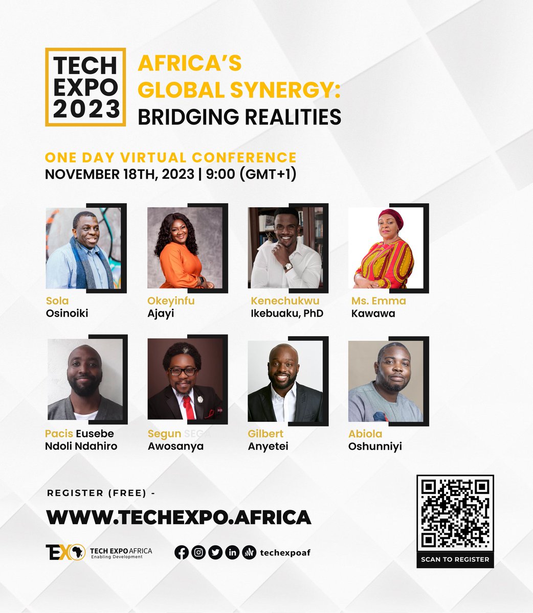 Join me and the other speakers at the Tech Expo Africa virtual conference focusing on #Africa's Global Synergy: Bridging Realities. The conference is happening tomorrow 18th November, 2023.

You can be part of this by registering online through the link lnkd.in/gakE5KxJ.