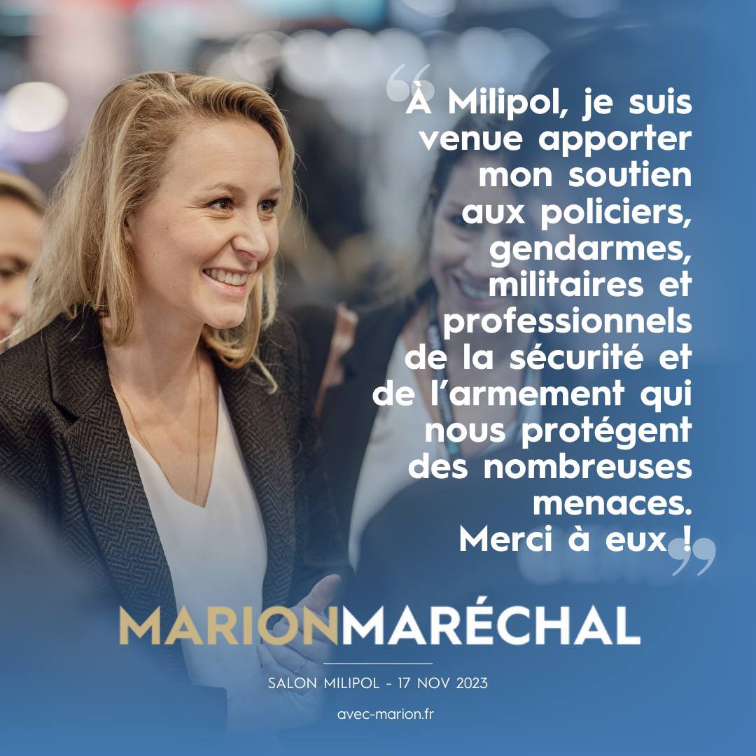 MarionMarechal's tweet image. 🇫🇷 Les policiers, gendarmes, militaires et professionnels de la sécurité et de l’armement nous protègent. Je suis venue aujourd’hui leur apporter mon soutien au salon #Milipol !
