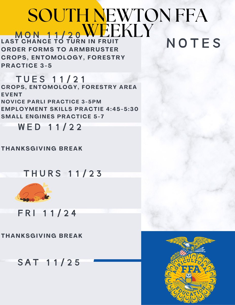 Next week's schedule!