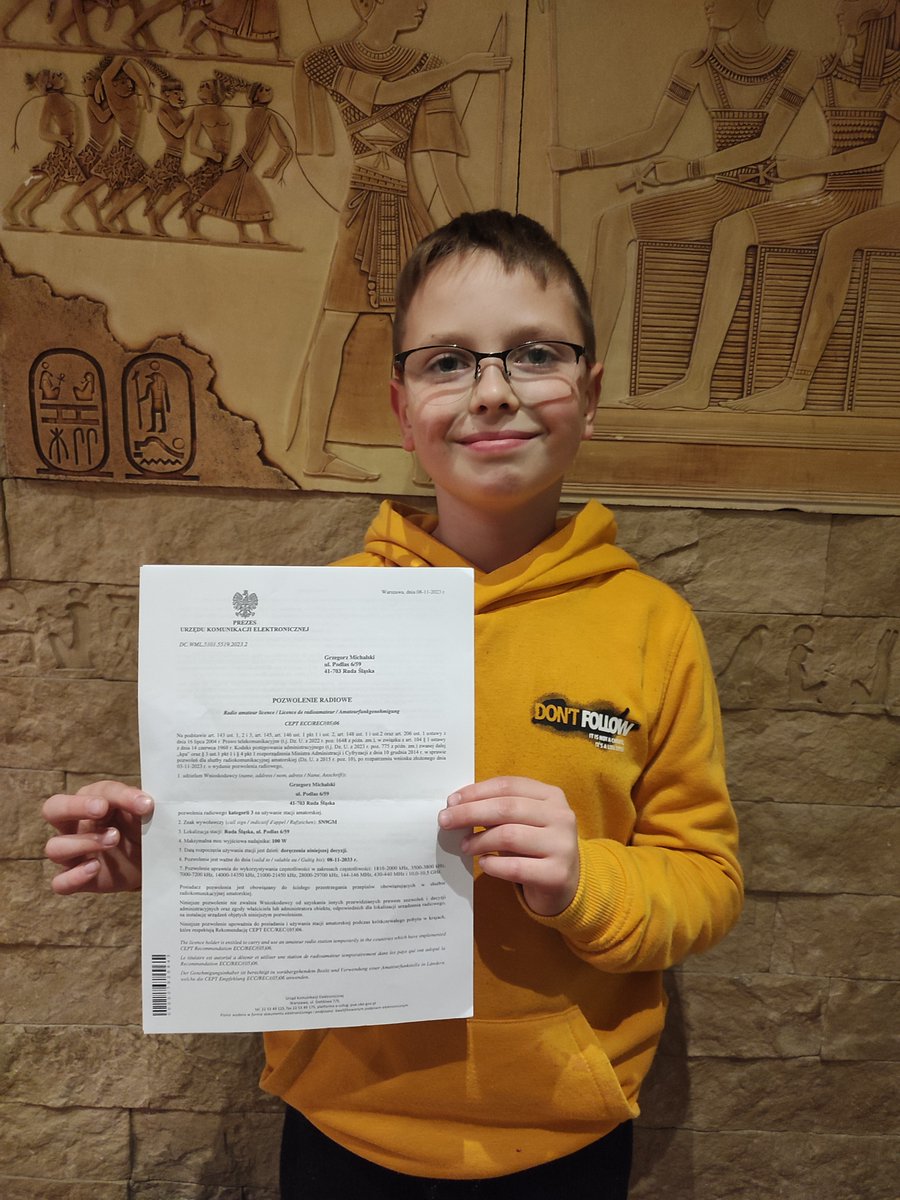 📢My son Grzegory received his own call sign @SN9GM today when he was only 10 years old. 🤩I wish you lots of long-range DX and low SWR in the antenna📡 #amateurradio #hamradio #hamr #dxnews #DXing #swl #vhf #uhf #HF #aprs #lora #YOTA <a href="/sp_vhf_c/">SP-VHF-C 🇵🇱 Polski Klub UKF / Polish VHF Club</a> ➡️qrz.com/db/SN9GM⬅️
