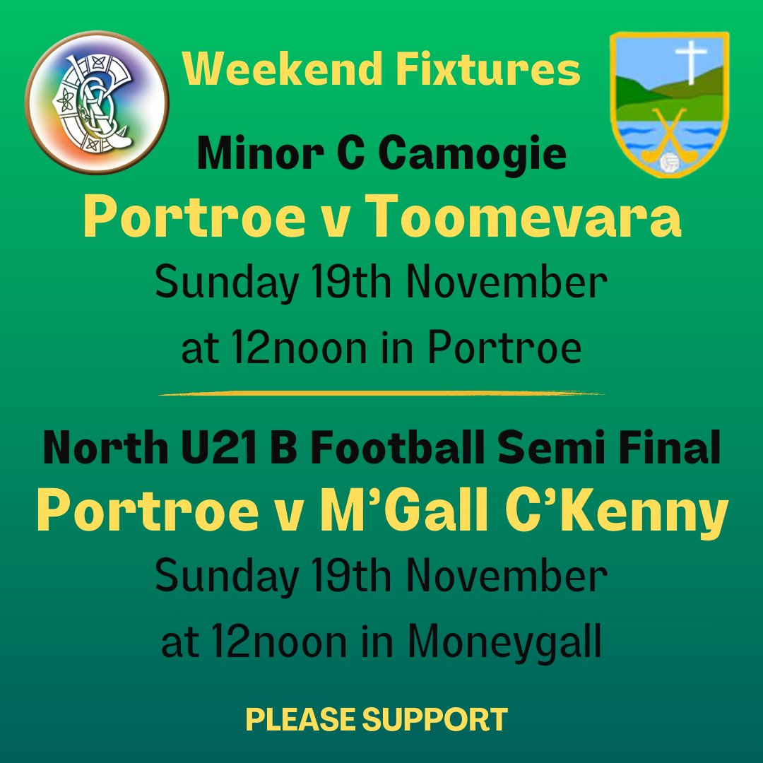 Two matches to choose from on Sunday, all support greatly appreciated.
#loveyourclub
#portroegaa
#portroecamogie