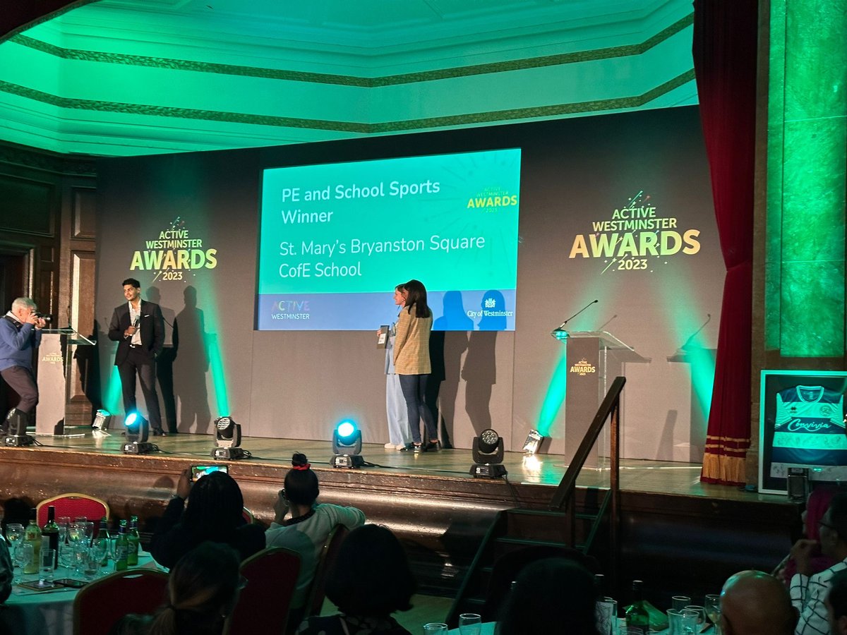 Congrats to St. Mary’s Bryanston Square CofE School for winning the PE and School Sport Award! 🤩 

Well done for your commitment to positively enriching the lives of your pupils through physical activity 🙌🏼👏🏼

#ActiveAwards23
<a href="/CityWestminster/">Westminster City Council</a>