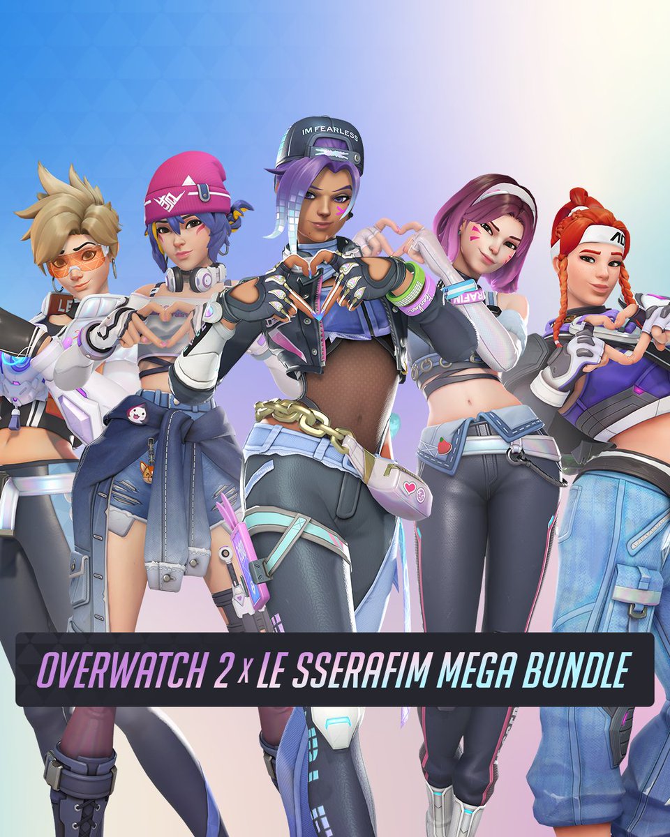 PlayOverwatch's tweet photo. The Overwatch 2 x @LE_SSERAFIM Bundles may be leaving the Shop, but Perfect Night will never leave our playlist 🫶

Don't miss the chance to get these Legendary skins before they cycle out on Nov 21 ✨ https://t.co/yumiZC0GMj