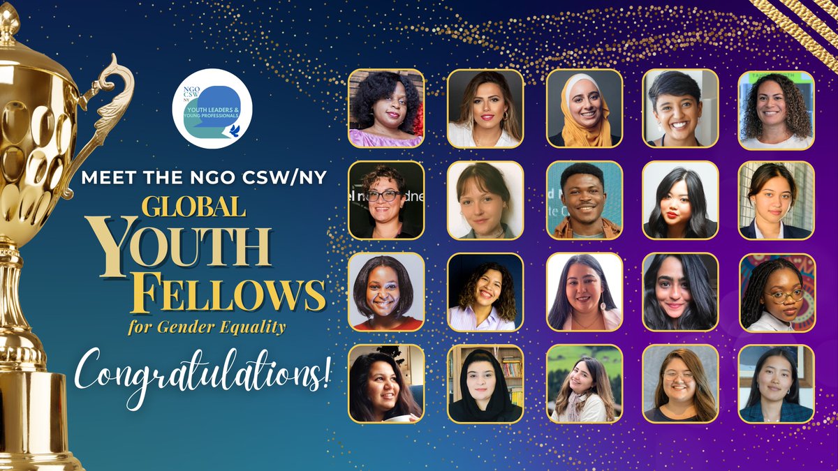 🏆 Join us in welcoming the 20 YLYP Global Youth Fellows for #genderequality! These leaders will participate in several advocacy efforts to advance global gender equality from a youth perspective. Learn more about each of them: ngocsw.org/global-youth-f…