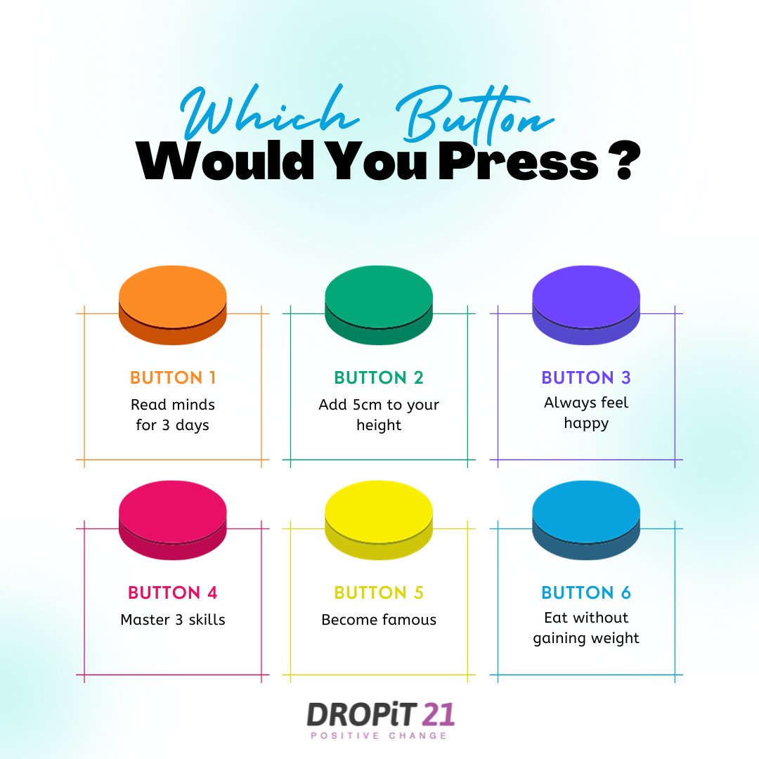 LetsDropit21's tweet image. Let&apos;s have a little Friday think...which button would you press if you could?
#happyfriday #whichbutton