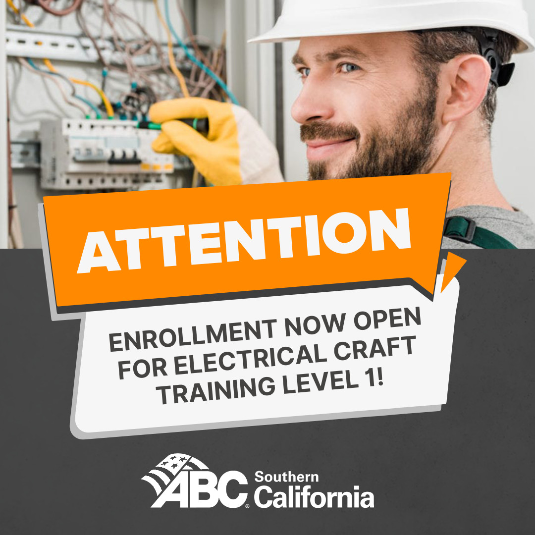 Enroll now for 2024 Electrical Craft Training Winter Session (Level 1 only). 

Winter session runs from January - June 2024. Orientation Deadline is Friday, December 8, 2023.

Follow the link to enroll: abcsocal.org/workforce-deve…

#ABCSoCal #ABCMeritShopProud #WorkforceDevelopment