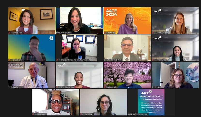 SaraLubitz's tweet photo. In the room where it happens!  Reproductive experts @JoshuaSafer @chandrashenoy Bradley Anawalt MD, Jessica Perini MD, Daryl Selen MD, &amp; Shalender Bhasin MD with the AMAZING @TheAACE staff getting ready for case based discussions with 2nd year fellows #EndocrineUniversity https://t.co/praDawrudn