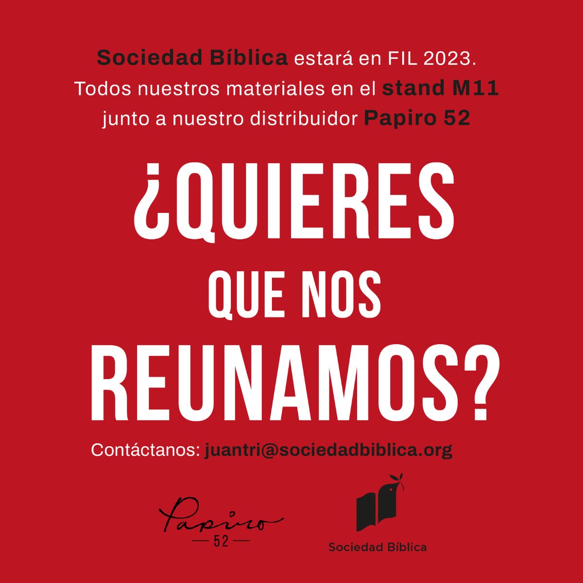 sdadbiblica's tweet photo. El próximo día 25 de noviembre comienza la Feria Internacional del Libro📚 en Guadalajara.

➡️ Si estás interesado en tener reuniones de trabajo, contáctanos por email: juantri@sociedadbiblica.org

#sociedadbiblica #feriadellibroguadalajara #feriadellibro2023 @papiro_52 https://t.co/hfKu6bVP2Q