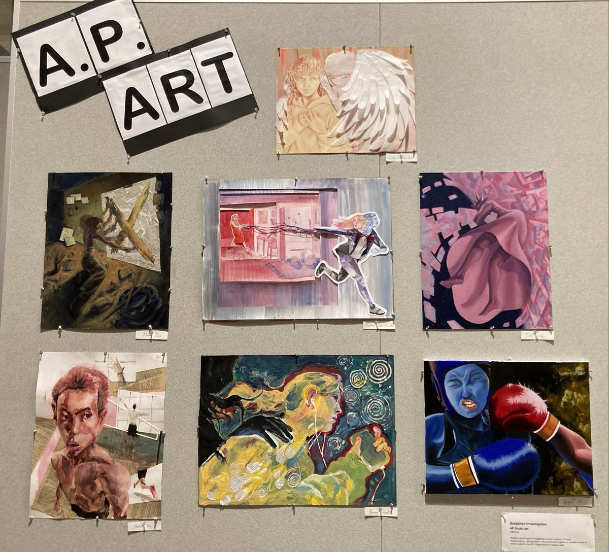 PalyArts's tweet photo. Wow! New displays of Visual Artwork is now up in the Library Gallery area (just outside of Counseling).  They are truly amazing! https://t.co/QWna0GeUR8