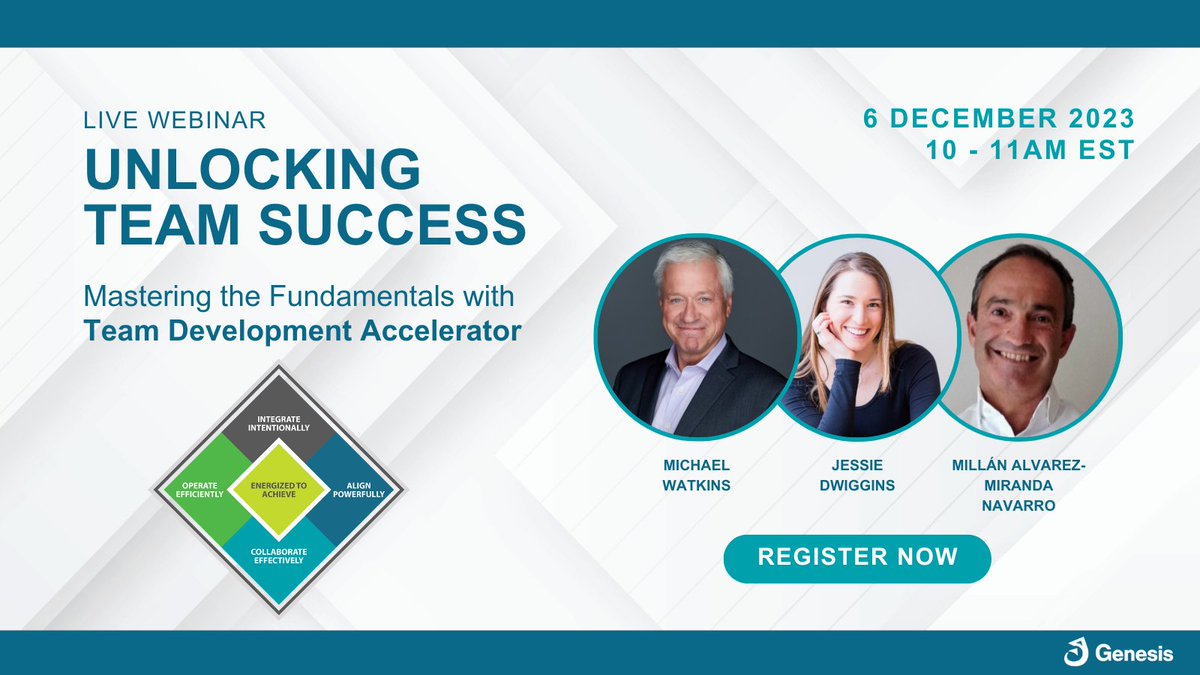 Exciting news! Join me, along with Genesis experts Jessie and Millán, on December 6th at 10am EST for an interactive live webinar! We'll be sharing insights into high-performing #teams and our NEW '#TeamDevelopment Accelerator.' hubs.la/Q028n9MT0