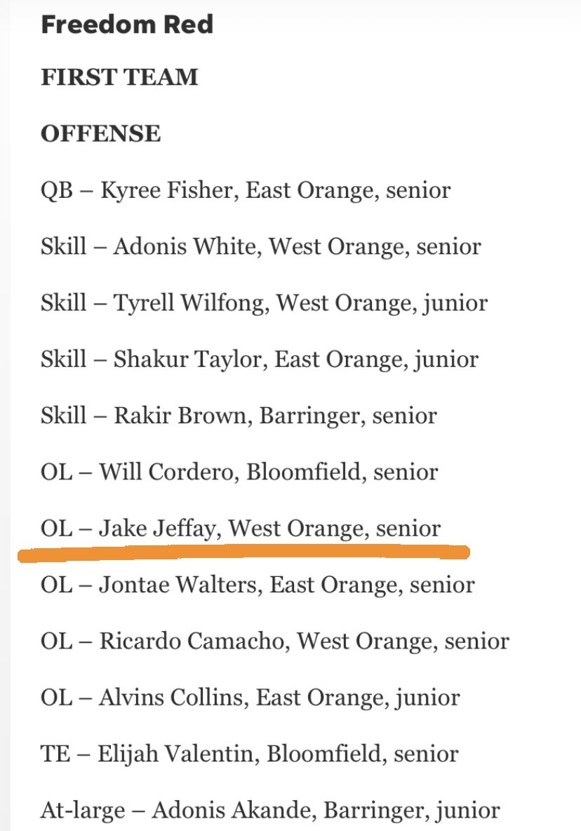 JeffayJake's tweet photo. Thankful to be named first team all conference!
@WestOrangeHSFB 
@DMFootball258 
@CoachDgrant https://t.co/s4XXGTqOv6
