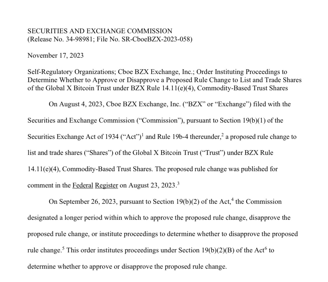 JUST IN: 🇺🇸 SEC delays Global X’s spot #Bitcoin ETF application.