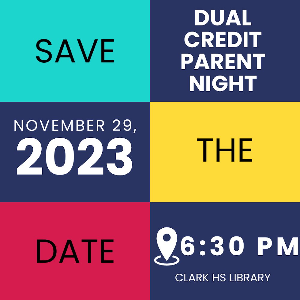 Interested in earning free college credits while still in high school? Come to our Clark Dual Credit meeting to learn more!