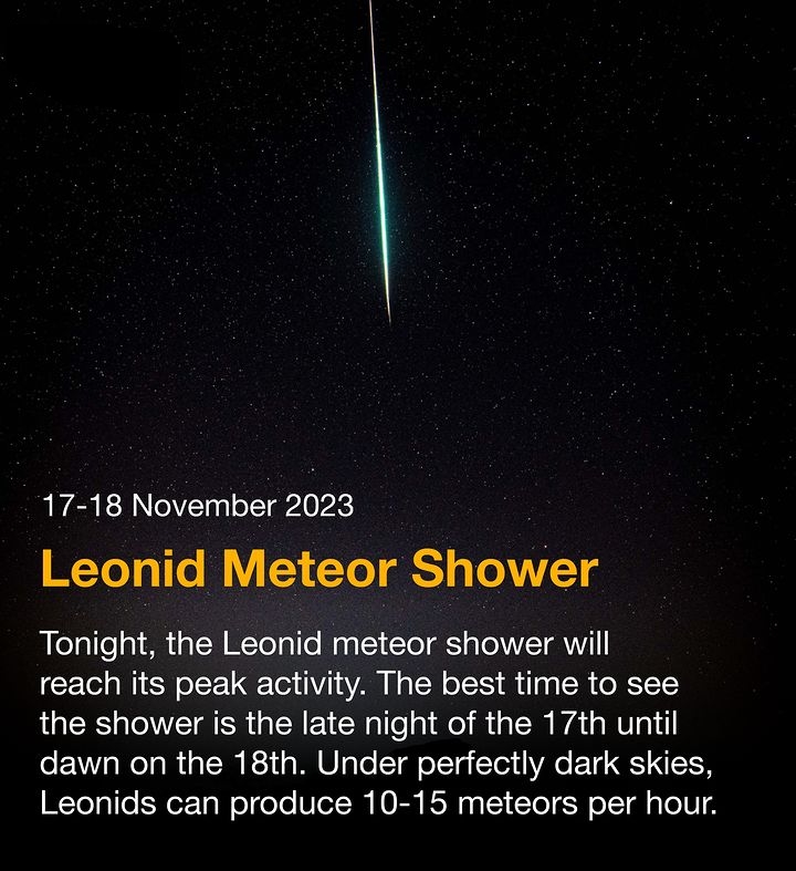 ExploreCosmos_'s tweet photo. The #LeonidMeteorShower will peak tonight. It is one of the most spectacular meteor showers of the year. It is caused by the Earth passing through the debris trail of comet 55P/Tempel-Tuttle. 1/ https://t.co/tYSnnF1cQ7