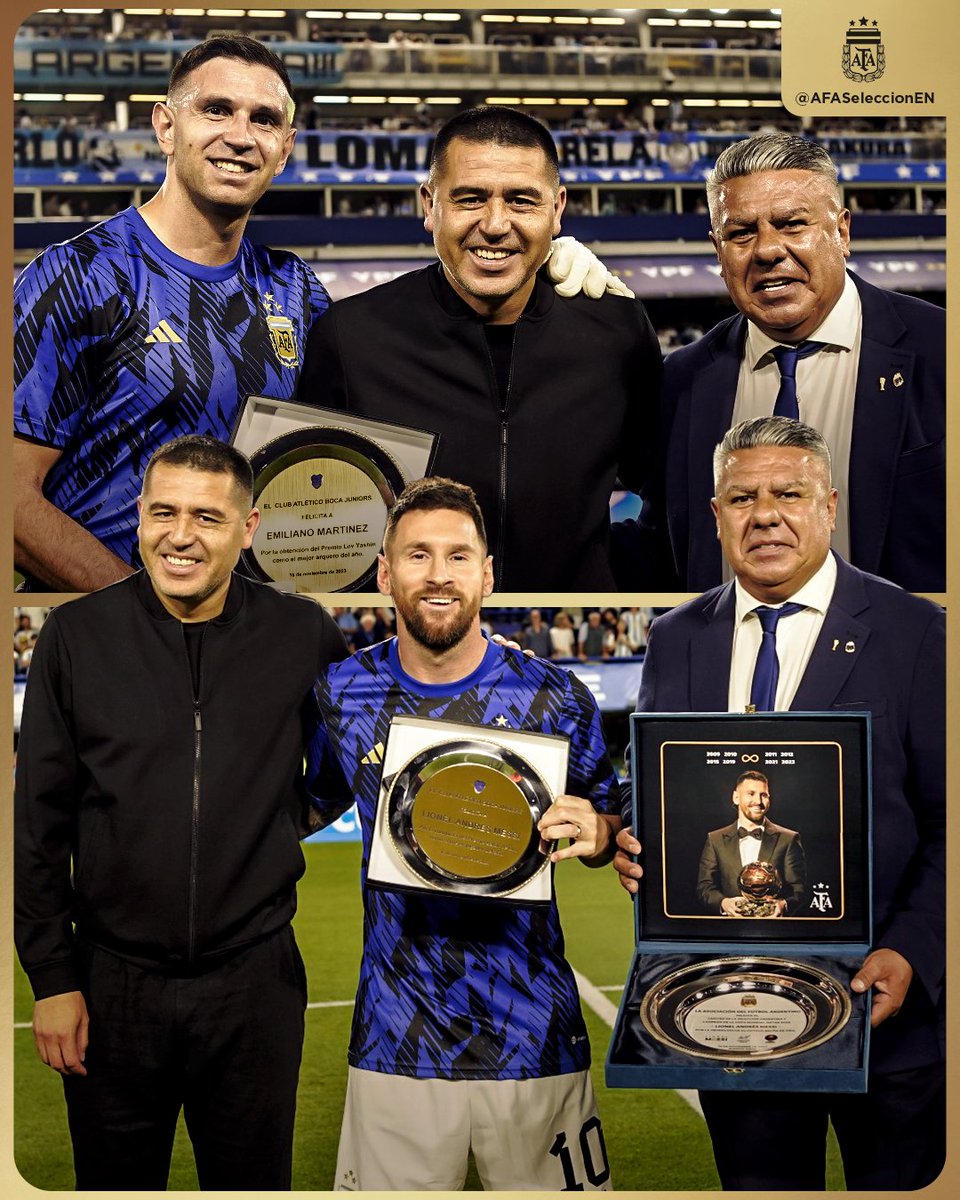 The 2023 Ballon d'Or 🤝 the 2023 Yachine Trophy! Thursday night was special for Leo Messi & Emiliano Martinez at @AFASeleccionEN match 🇦🇷