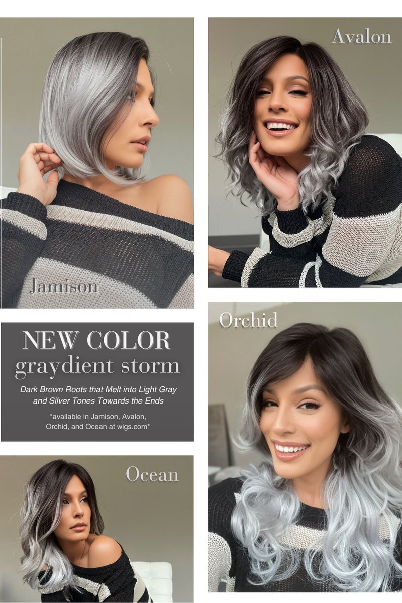 #WigsComLAUNCHED a new color, 'GRAYdient Storm'🚀🤍🖤. Shop Estetica wigs here > wigs.com/collections/es…

*This shade is available in the 4 Estetica styles below with us 🙌!
1. Avalon
2. Orchid
3. Ocean
4. Jamison