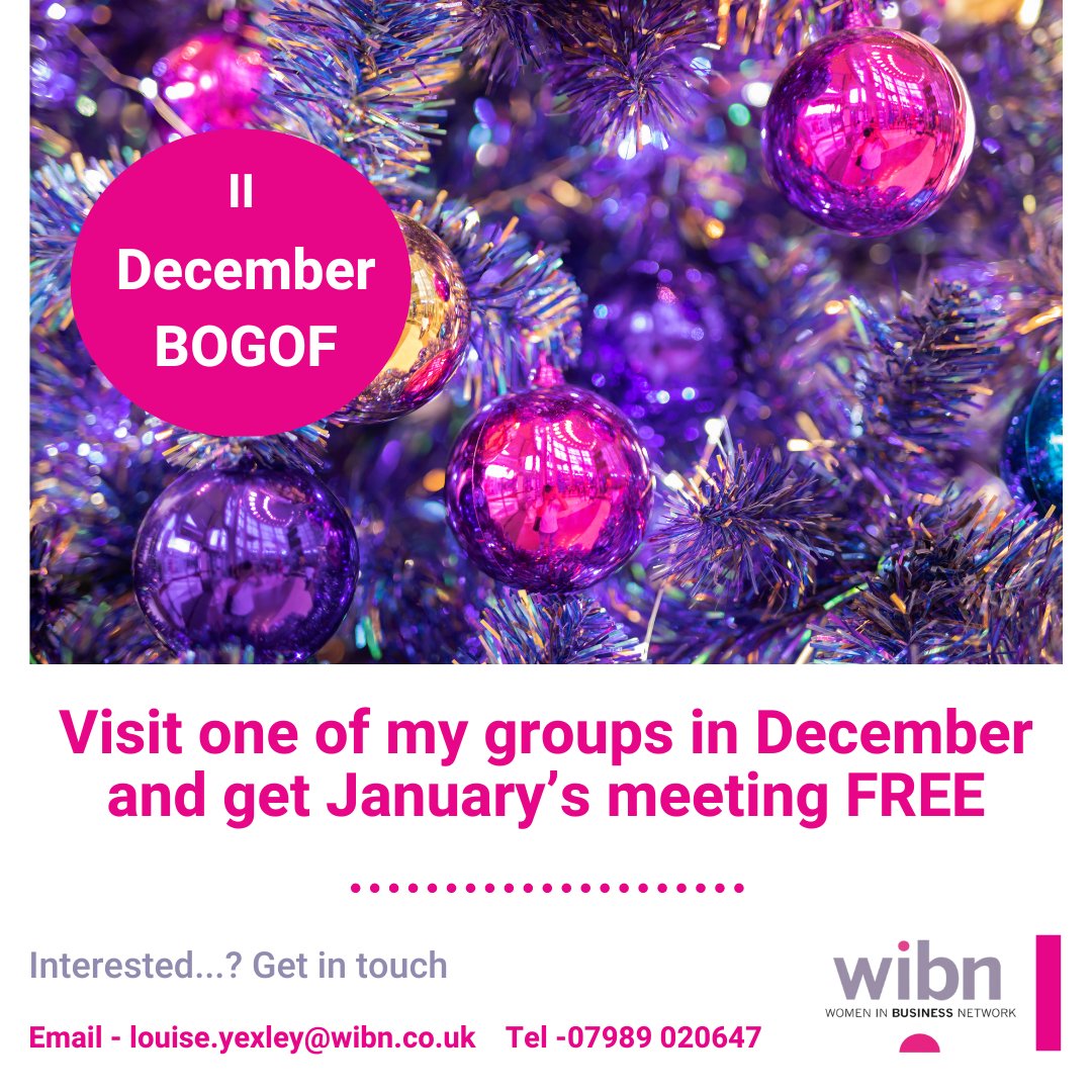WIBN_Beds_Herts's tweet photo. December BOGOF!

If you, or someone you know, is looking for networking that develops strong &amp; supportive relationships between professional women, why not come and visit one of my upcoming events
https://t.co/XjpPK5Cp3a

#networkinggroups #WIBN #womeninbusiness #networkingoffers https://t.co/0fLUNUKij2