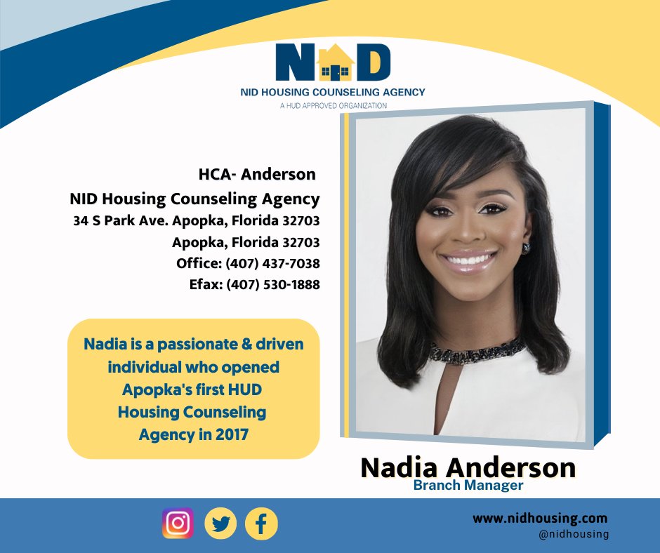 Nadia is a passionate & driven individual who opened Apopka's first HUDHousing Counseling Agency in 2017

#NIDBranchManager #NIDhousingHQ #featureoftheweek