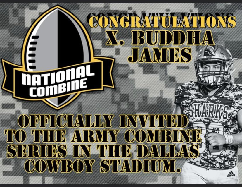 CONGRATULATIONS X. Buddha James for being officially invited to the Army Combine Series. This is a major accomplishment and we are so honored you will represent Shark Nation! <a href="/SRHS_Football1/">SRHS SHARK FOOTBALL</a> <a href="/SRHS_SHARKS/">Sebastian River HS</a> <a href="/SRHS_Sport/">Sebastian River High School Athletics</a> @SDIRC_SUP <a href="/TeachersRock100/">C.C.</a> <a href="/JThimmer/">James Thimmer</a>